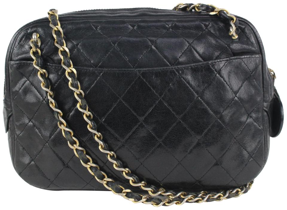 Authentic Chanel Black Diamond Quilt Patent Small Camera Shoulder Bag Purse  T20