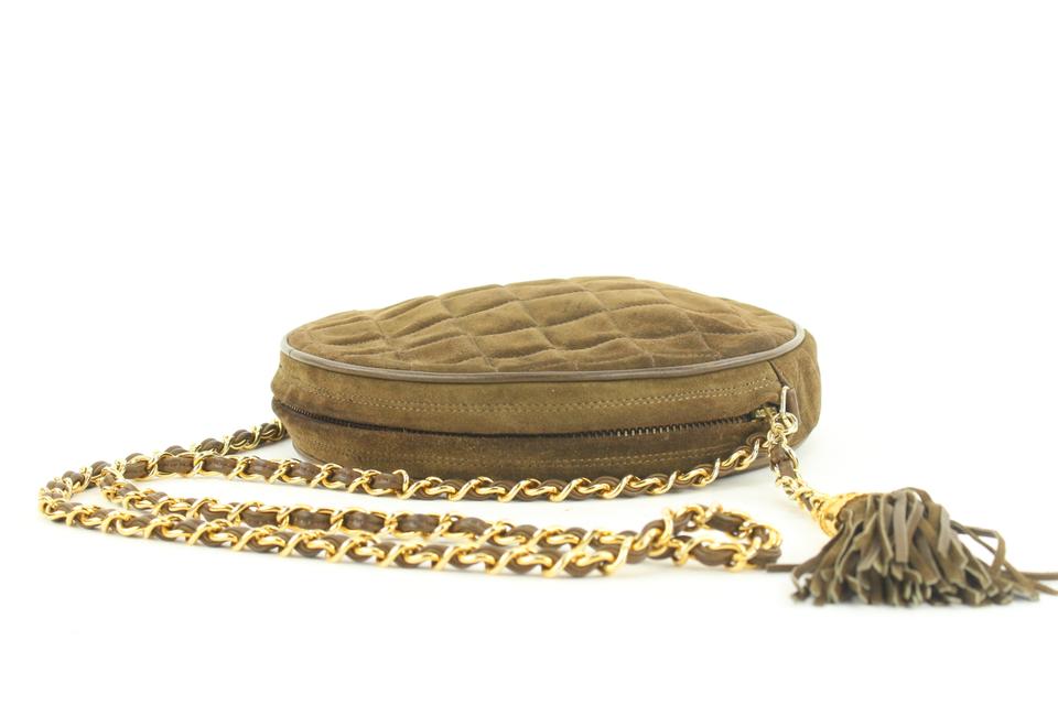 Chanel Brown Quilted Suede Fringe Tassle Round Clutch with Chain Bag 16ccs120