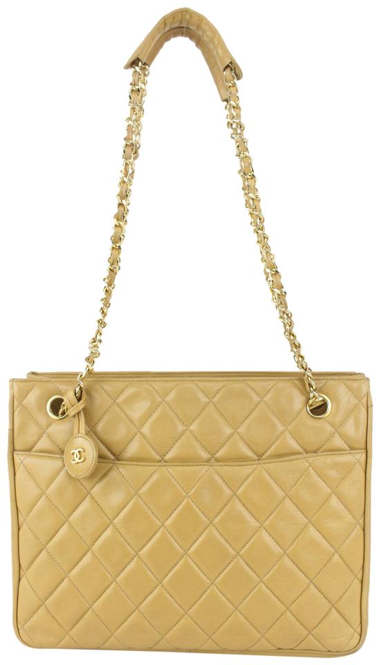 Chanel Beige Quilted Lambskin ShopperTote Chain Bag 593cas615