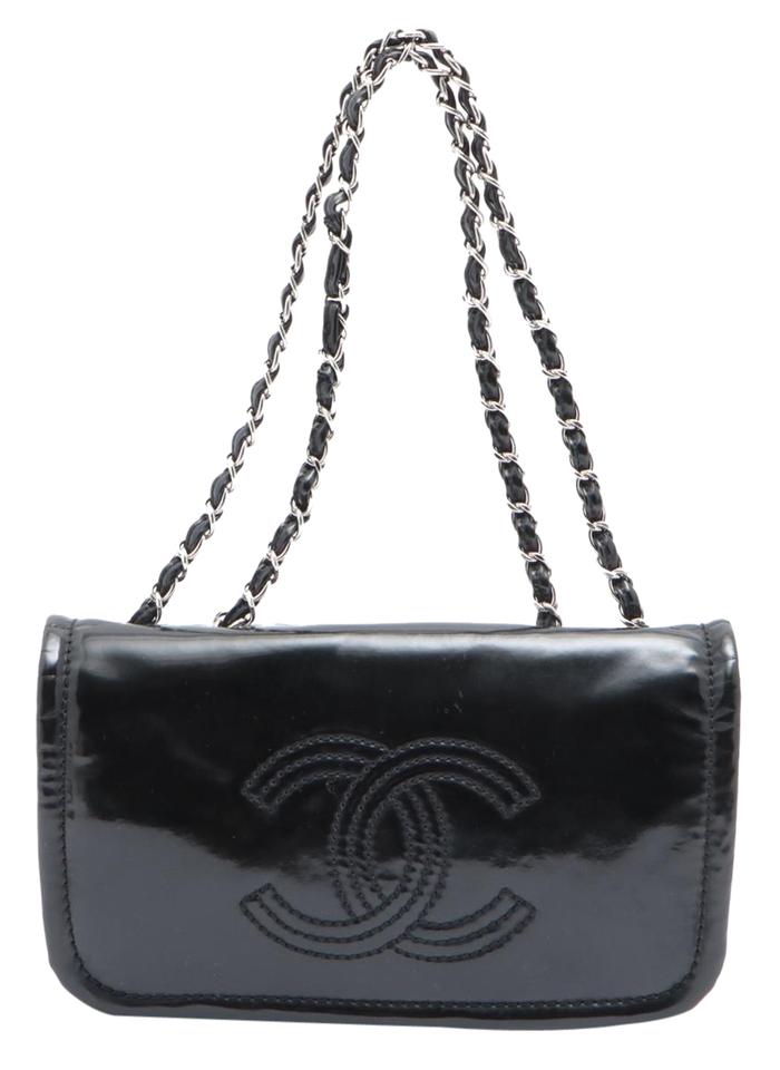 Chanel Black x SIlver Patent CC Logo Chain Flap Chain Bag 644cks317