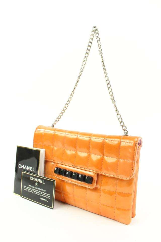CHANEL Lambskin Patent Chocolate Bar Flap Beige Red 343758