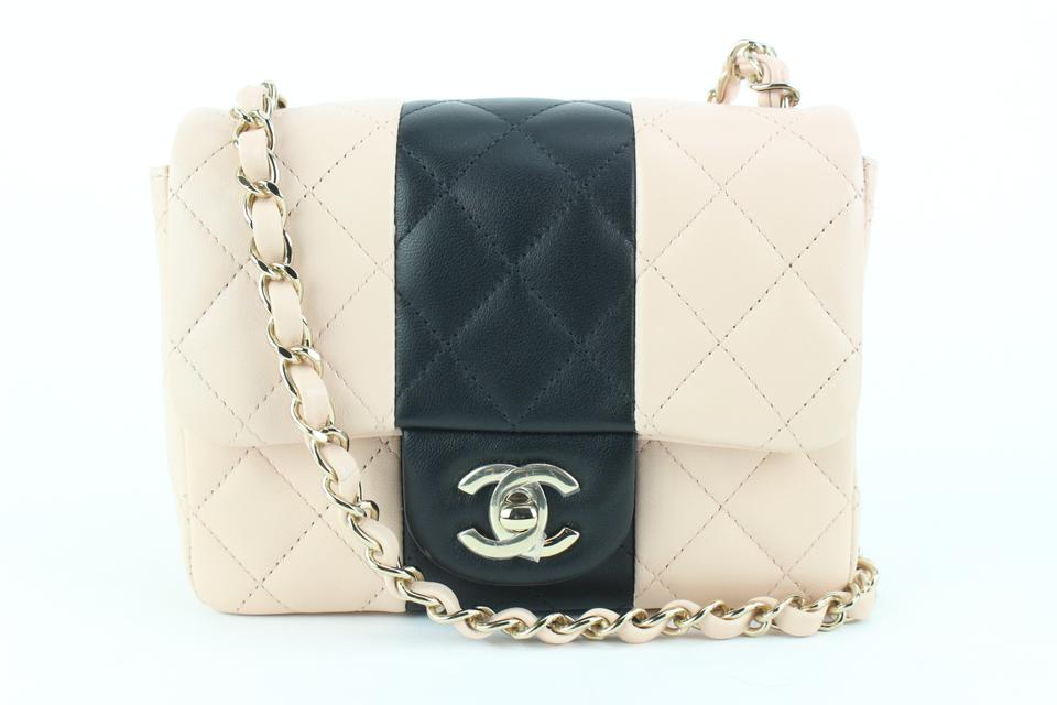 Chanel 22C Light Beige Black Lambskin Mini Square Classic Flap 112ca24
