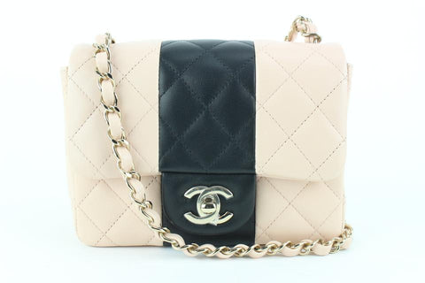 Chanel 22C Light Beige Black Lambskin Mini Square Classic Flap 112ca24