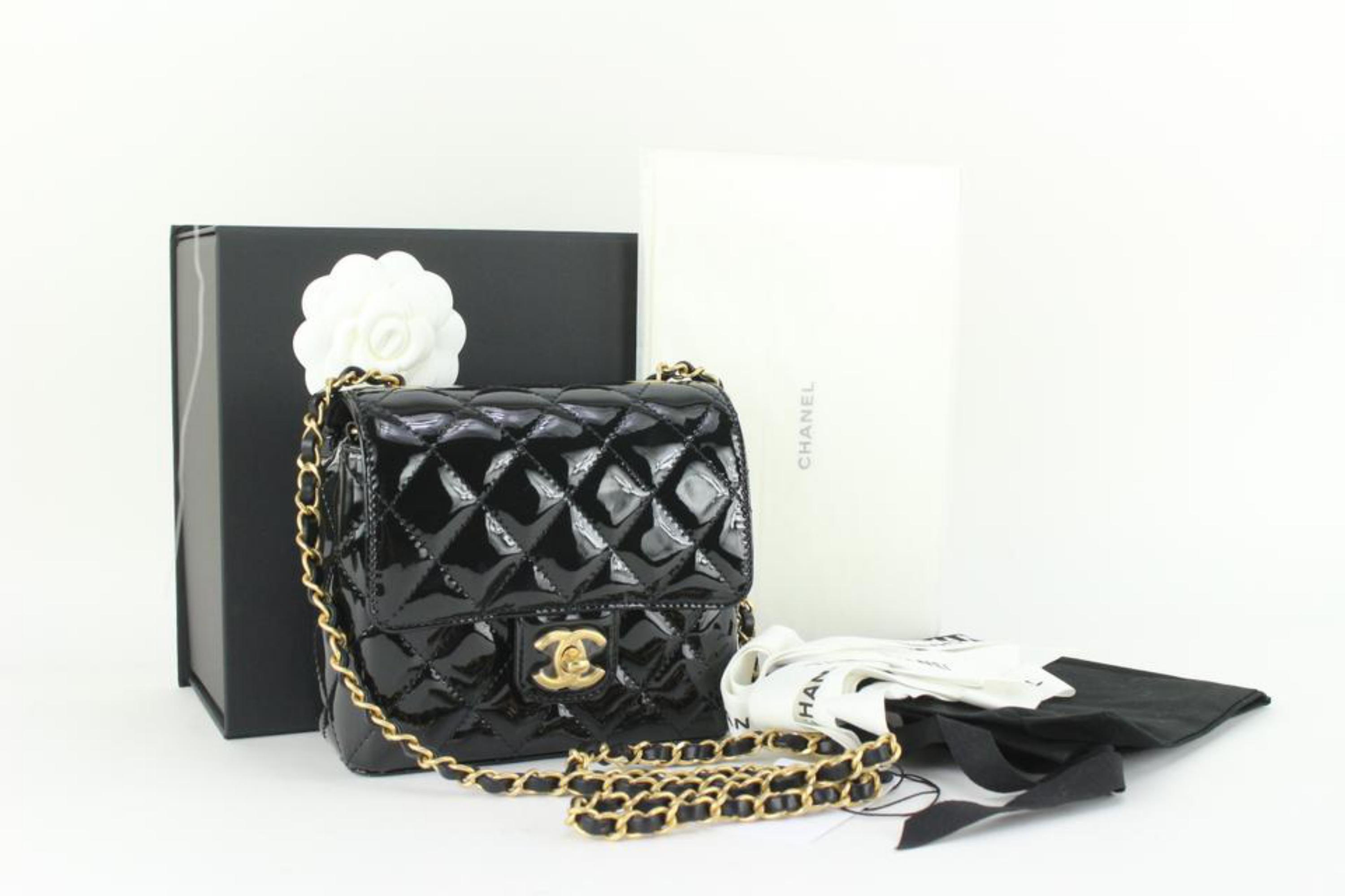 Chanel black patent leather caviar wallet on chain