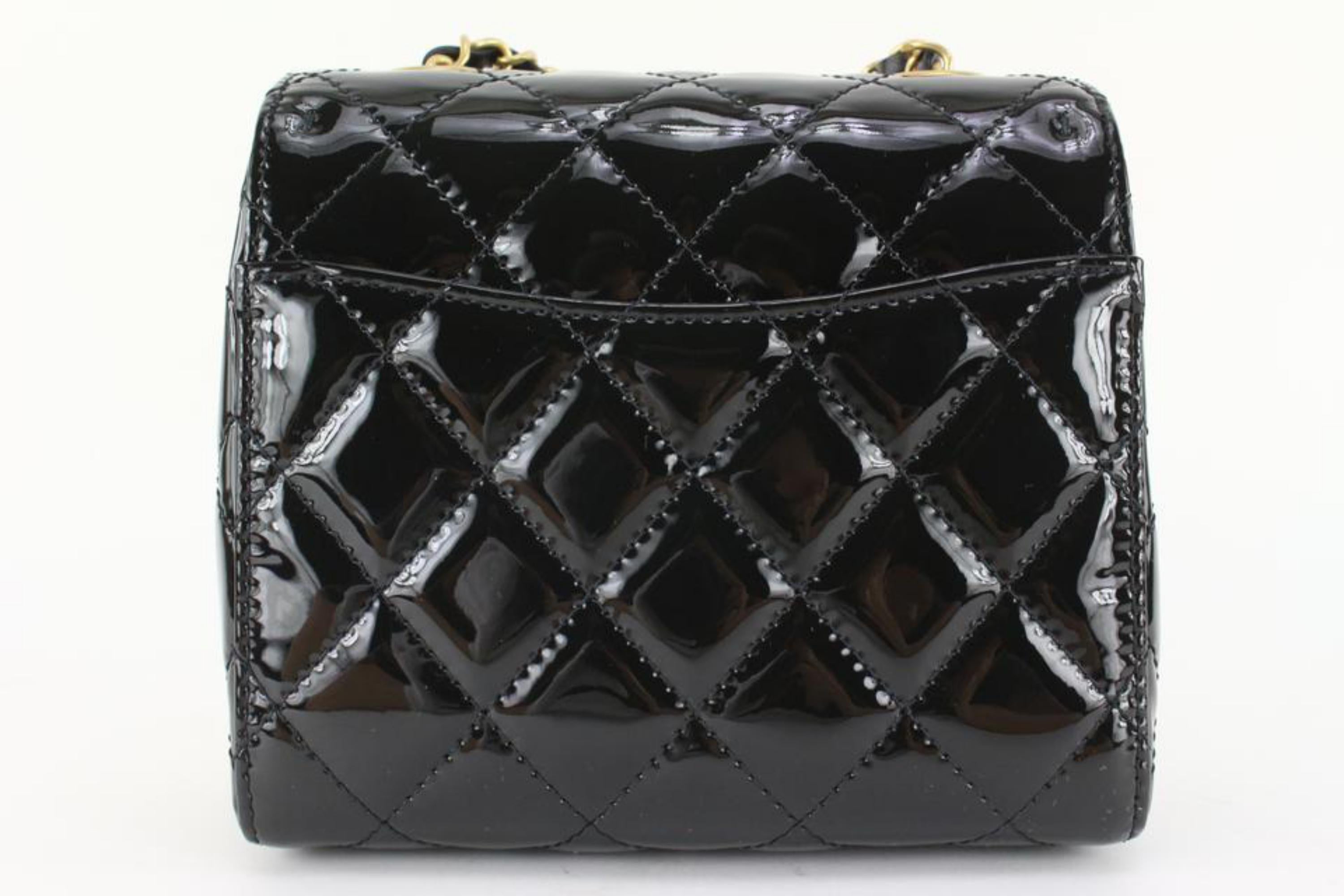 Small flap bag, Patent calfskin & black metal, black — Fashion