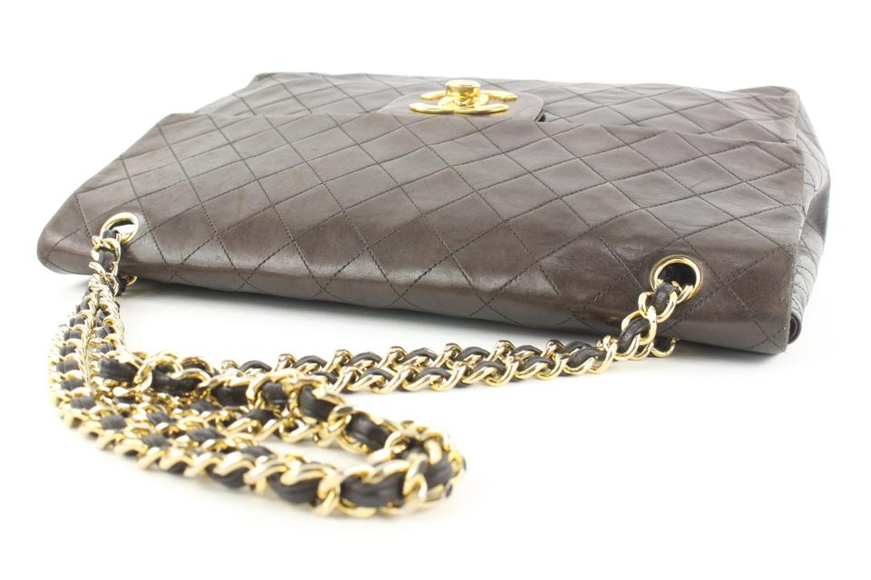 Chanel XL Quilted Dark Brown Maxi Classic Flap Gold Chain Bag 685Cas318