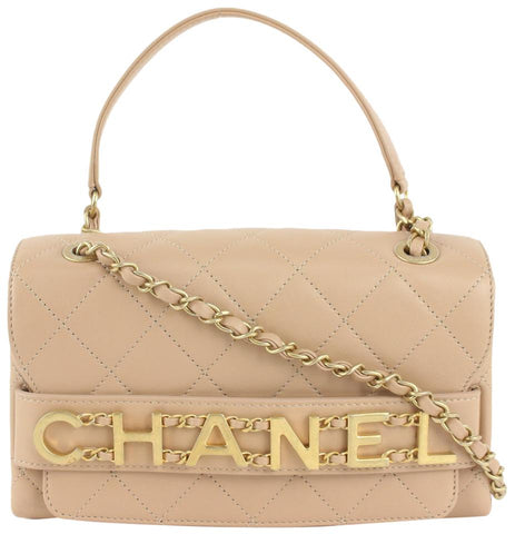 Chanel Quilted Beige Leather Enchained Top Handle Crossbody Flap Bag 1111C27