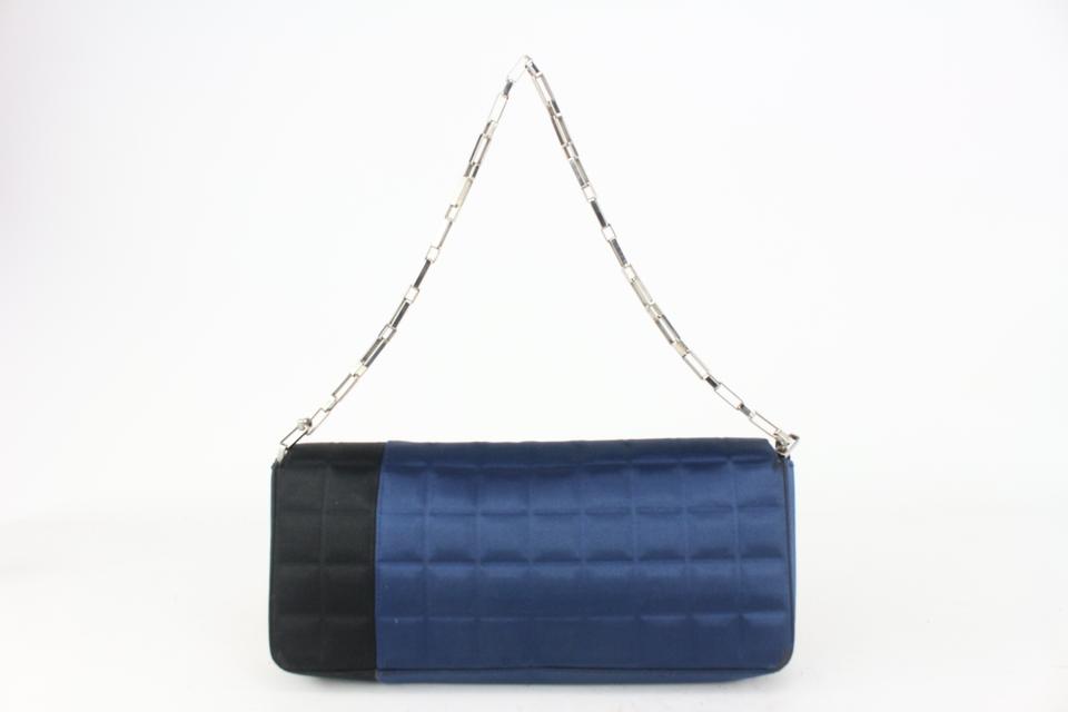 Chanel Blue x Black Satin Chocolate Bar East West Flap Bag 35cas722