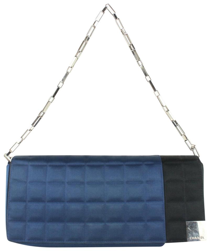 Chanel Blue x Black Satin Chocolate Bar East West Flap Bag
