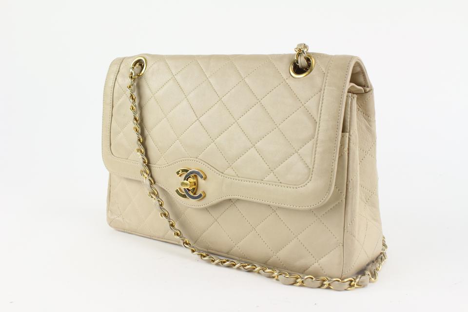 Chanel Beige Leather Small Classic Double Flap Shoulder Bag