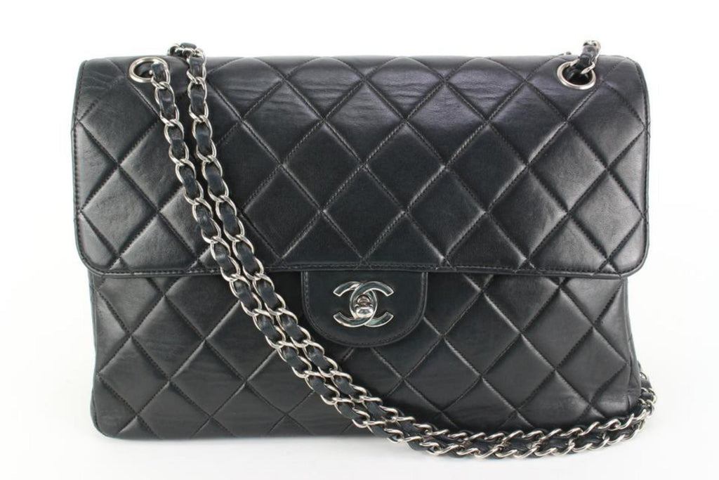 Chanel Black Quilted Lambskin Jumbo Double Flap Classic Bag 55cz55s