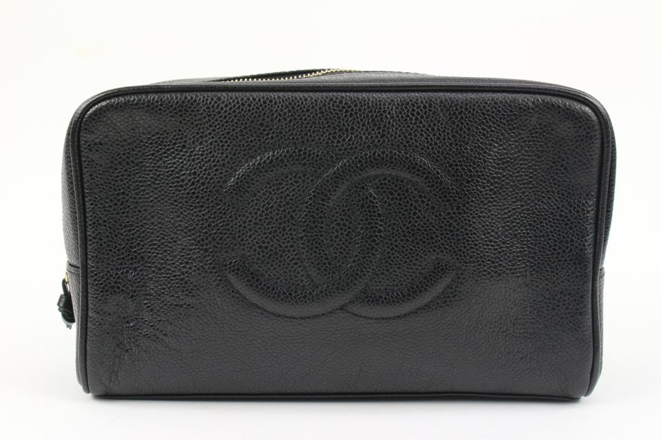 Chanel Black Caviar CC Logo Cosmetic Pouch 95ck221s