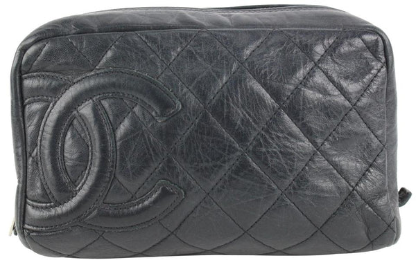 Chanel Black Quilted Leather Cambon Ligne Toiletry Case Cosmetic Pouch –  Bagriculture