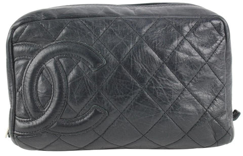 Chanel Black Quilted Leather Cambon Ligne Toiletry Case Cosmetic Pouch 112c4