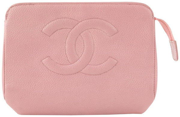 Chanel Pink Caviar Leather Cosmetic Pouch Toiletry Bag 18C712