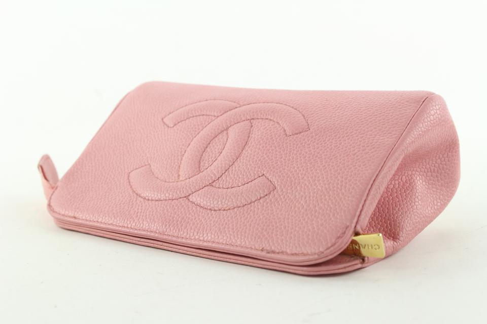 Chanel Mini O Pouch/Cosmetic Case 21S Light Pink Quilted Caviar with light  gold hardware