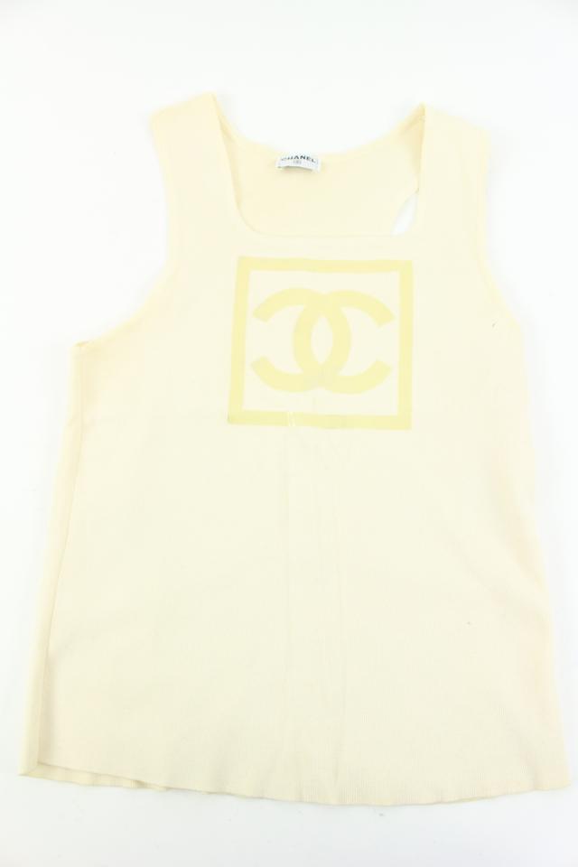 Chanel 01P Medium Cream CC Sports Logo Tank Top Sleeveless Tee