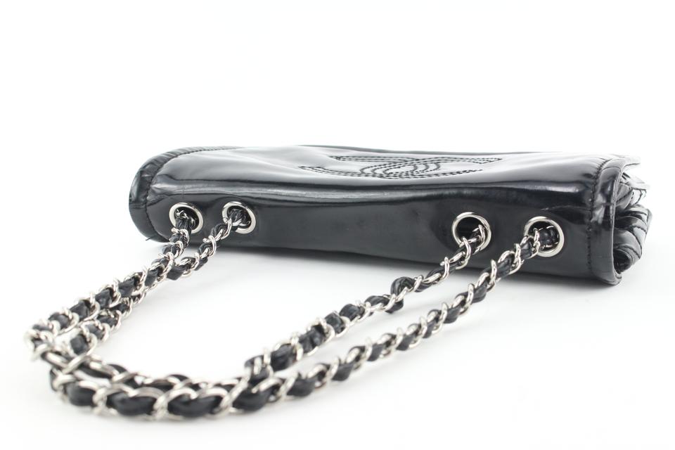 Chanel Black x Silver Patent CC Logo Chain Flap Chain Bag 644cks317