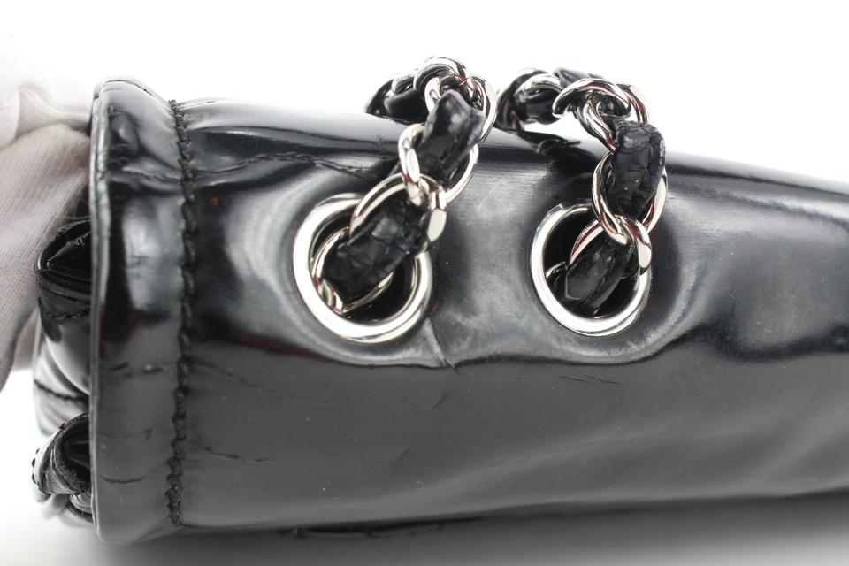 Chanel Black x Silver Patent CC Logo Chain Flap Chain Bag 644cks317