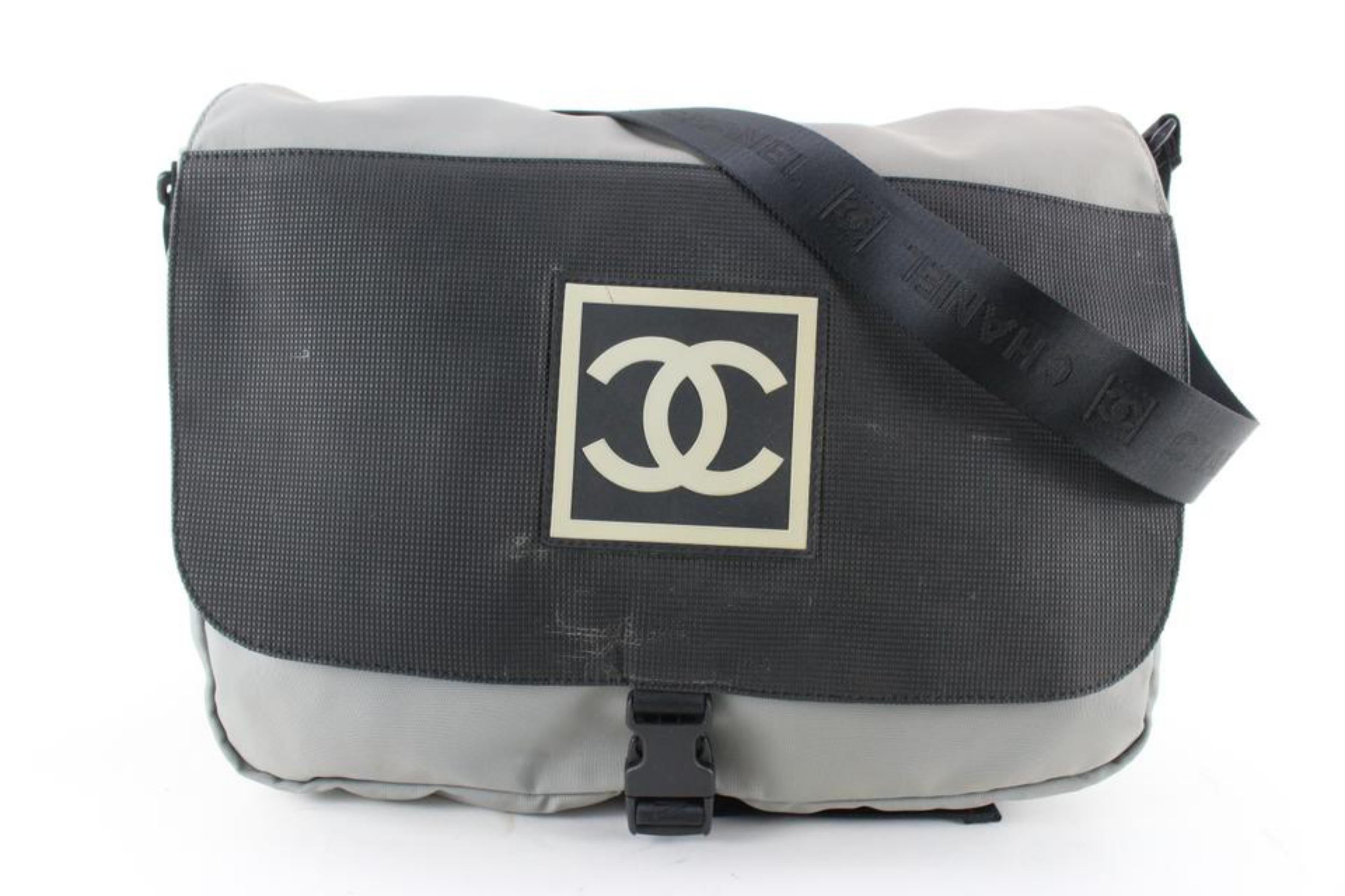 Chanel Messenger Quilted Sports Logo Cc 235610 Grey Canvas Cross Body Bag