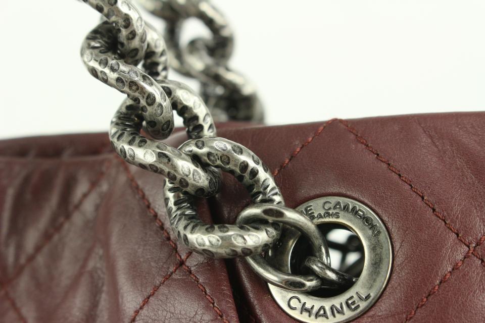 Chanel Dark Red Quilted Leather Antique Silver Chain Tote 118c36