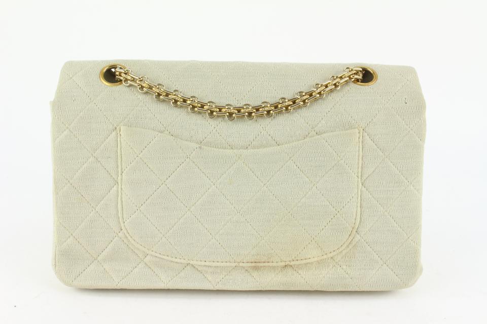 Chanel Ivory Quilted Jersey Canvas Medium Double Flap Bag