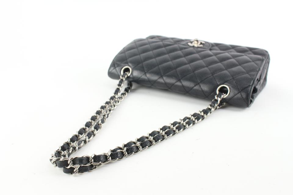 CHANEL Classic Medium Double Flap Quilted Caviar Leather Shoulder Bag