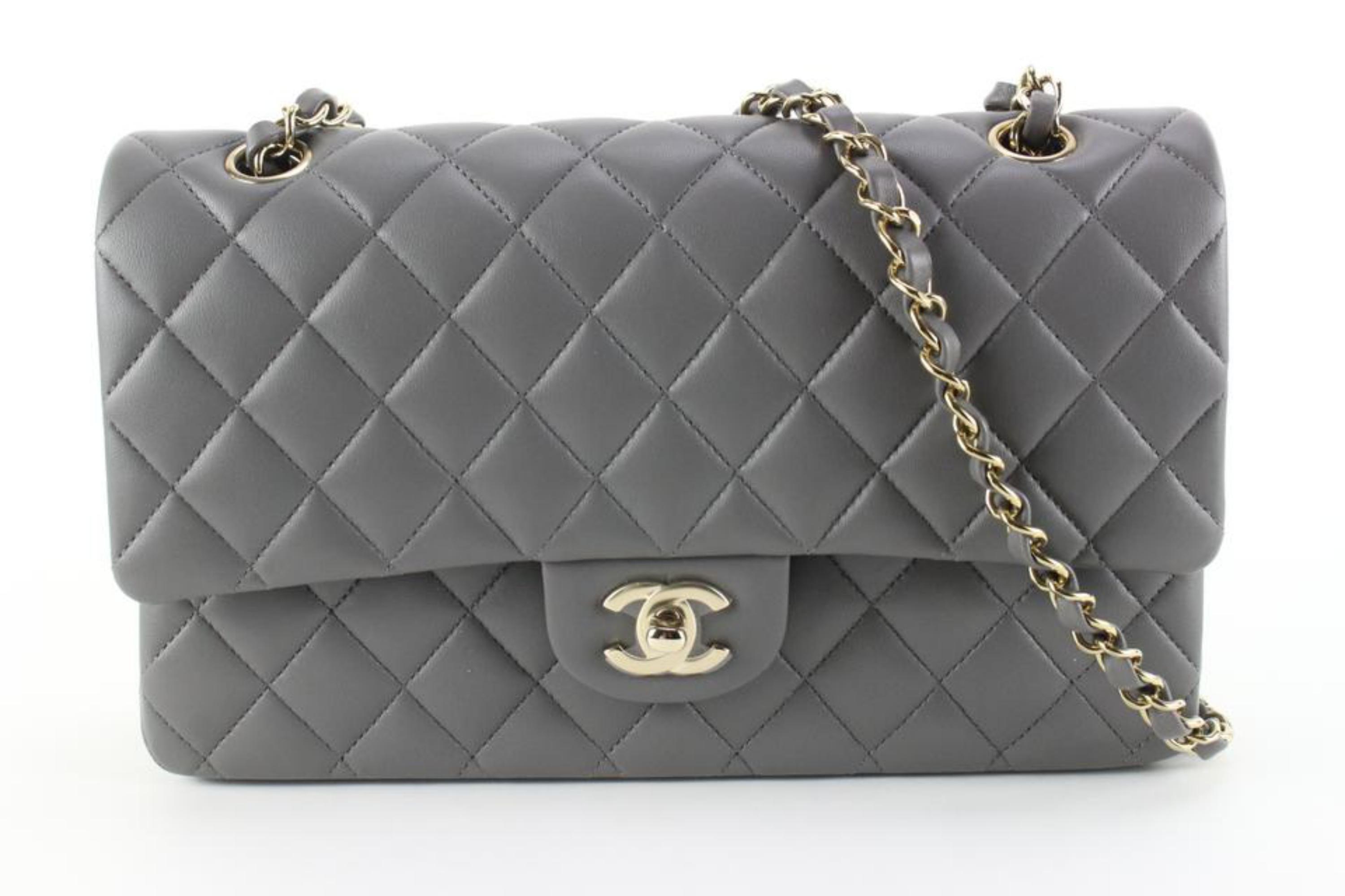 Chanel Grey Quilted Lambskin Flap Bag Gold Hardware