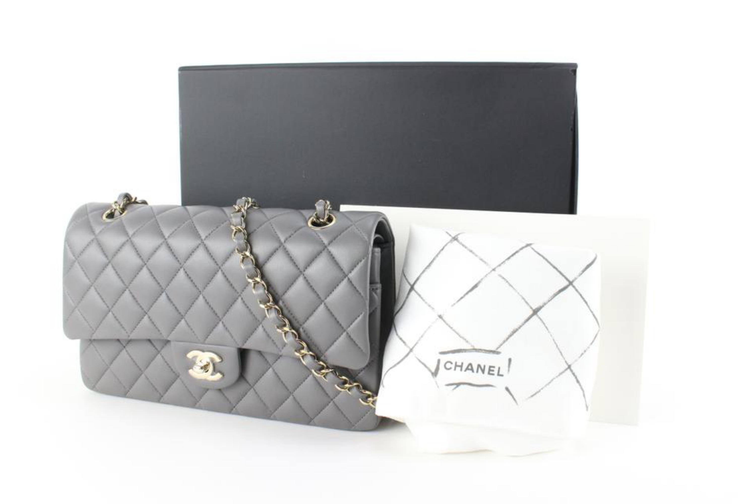 Chanel 2022 Dark Grey Quilted Lambskin Medium Classic Double Flap Gold 77ca85