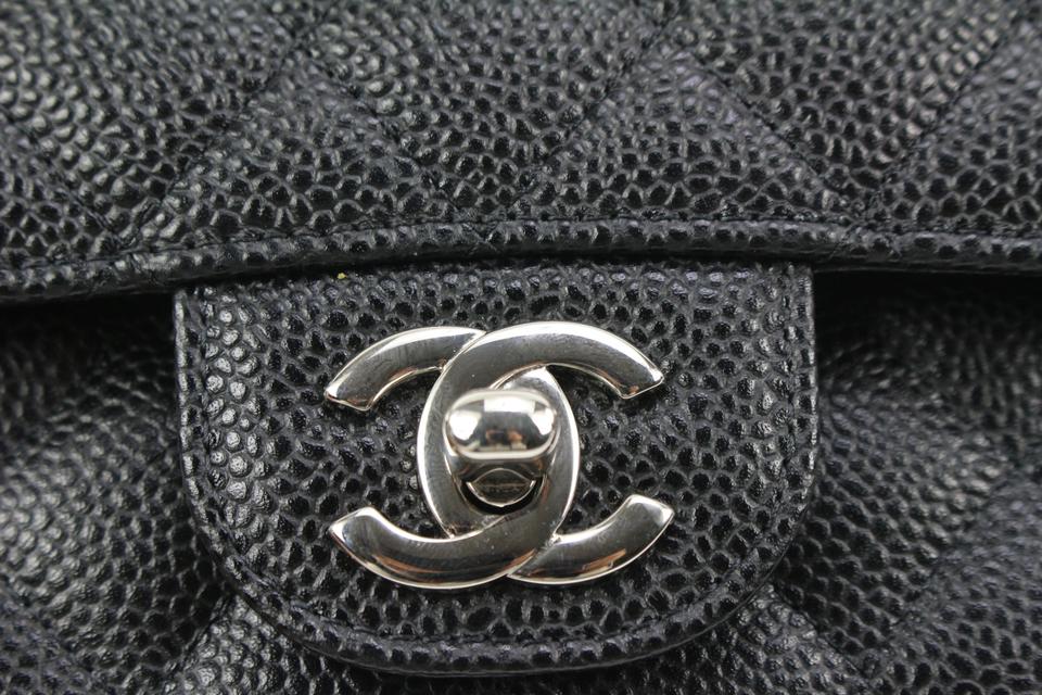 Chanel Black Quilted Caviar Medium Classic Double Flap Ruthenium Hardware, 2006-2008 (Very Good), Black/Silver Womens Handbag