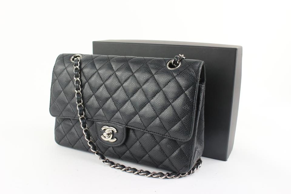 Chanel Classic Double Flap Quilted Caviar Leather Shoulder Bag Black