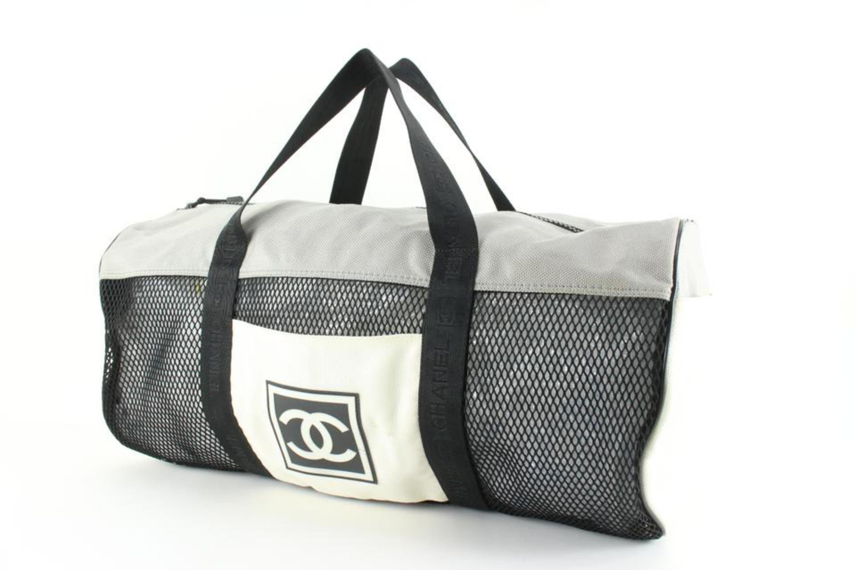 Chanel XL Beige CC Logo Sports Duffle Boston Gym Bag 27cz427s