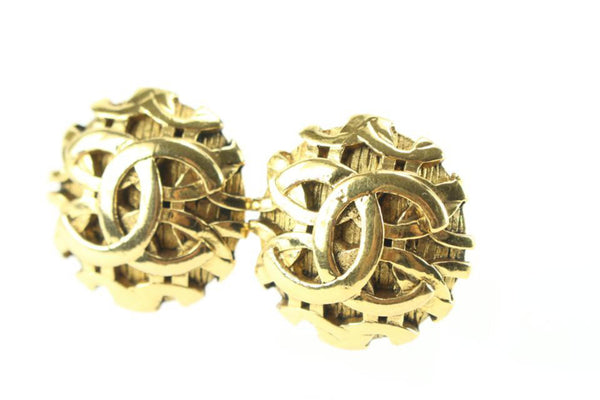 Chanel 24k Gold Plated 25 Collection Jumbo CC Logo Earrings
