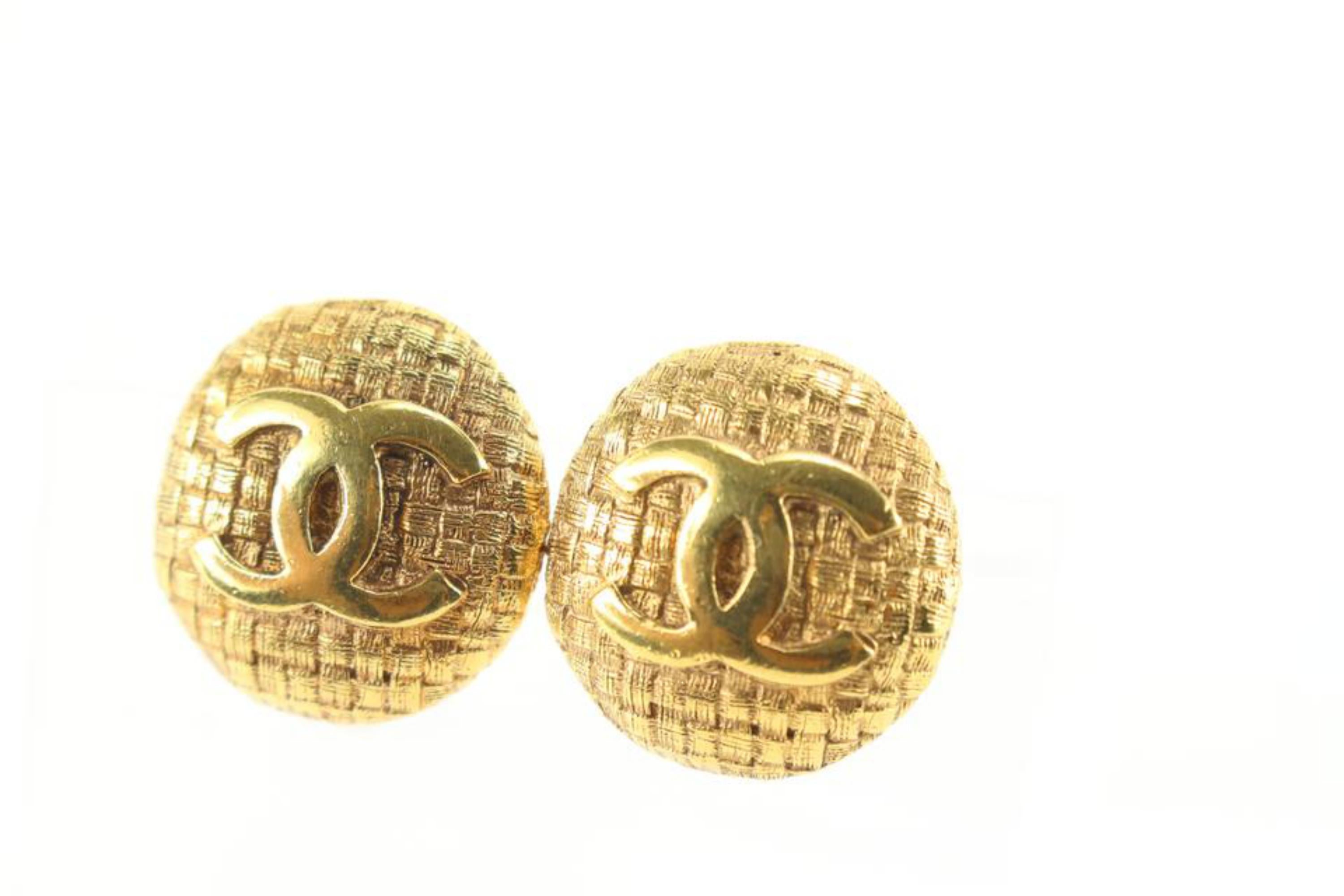 Chanel 24K Gold Plated Woven Quilted Raffia CC Logo Earrings 58cc825s