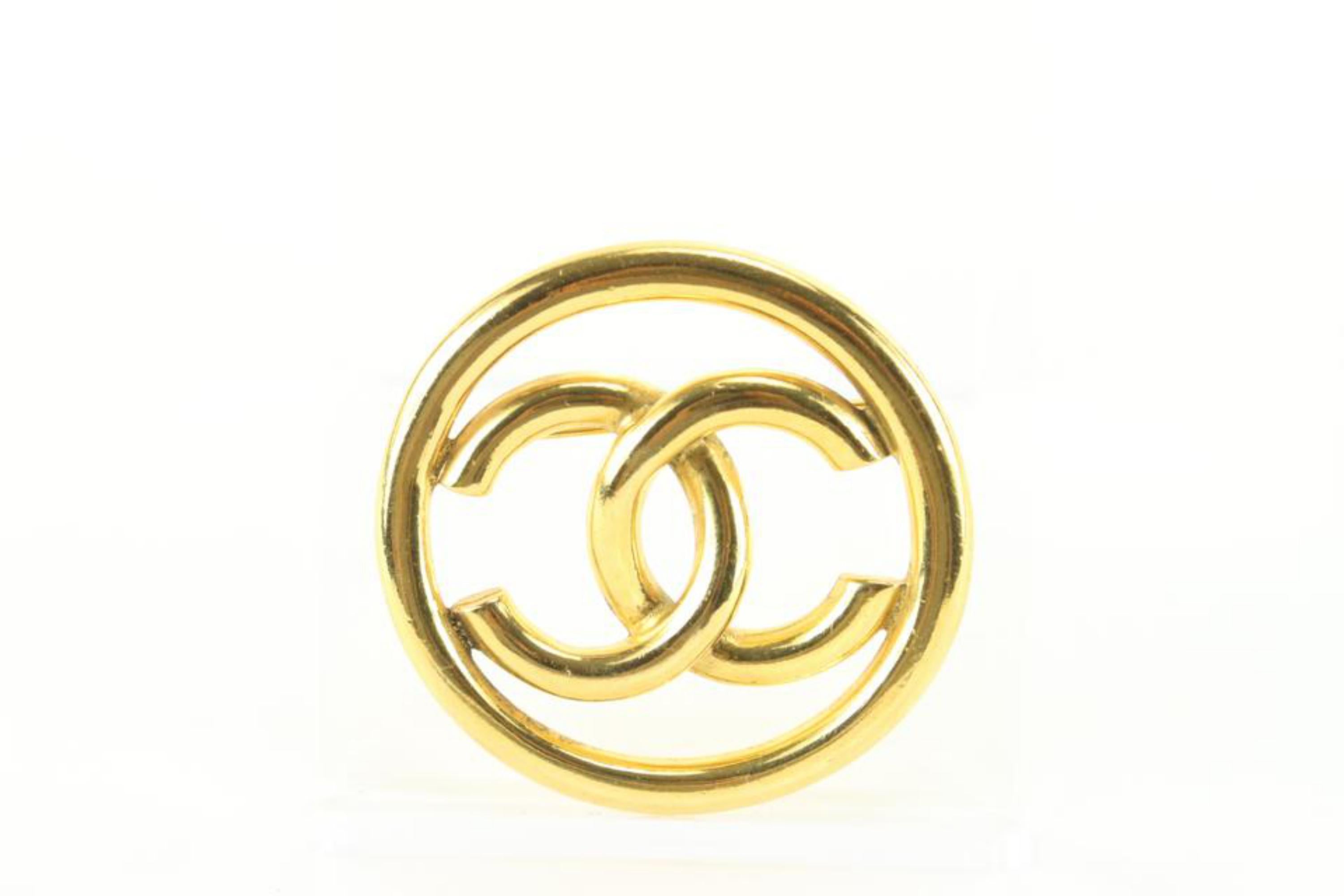 Chanel 93P 24K Gold Plate CC Logo Circle Brooch Pin 31ck824s