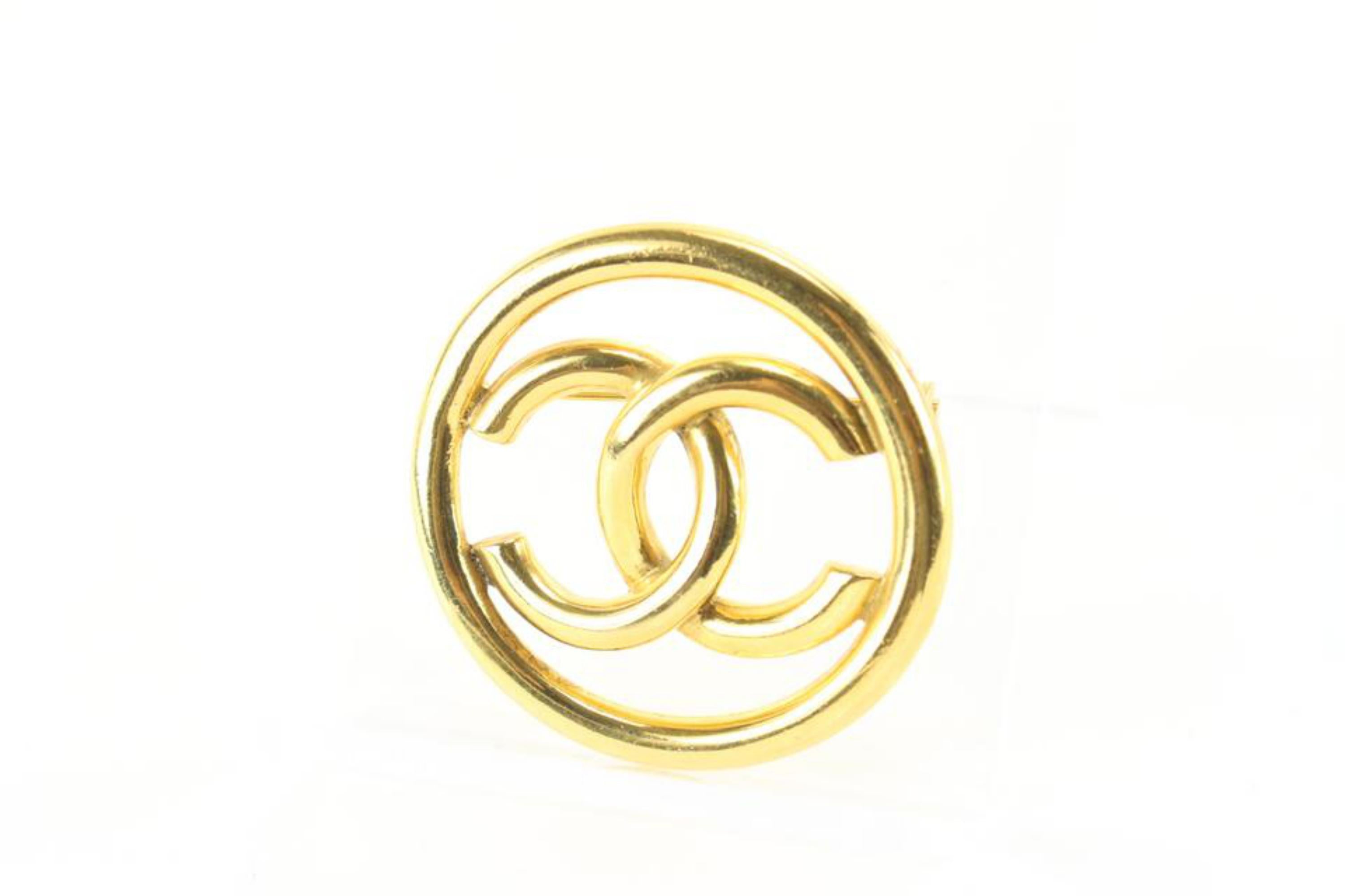 CHANEL CC Logos Round Used Pin Brooch Gold Plated 94P France
