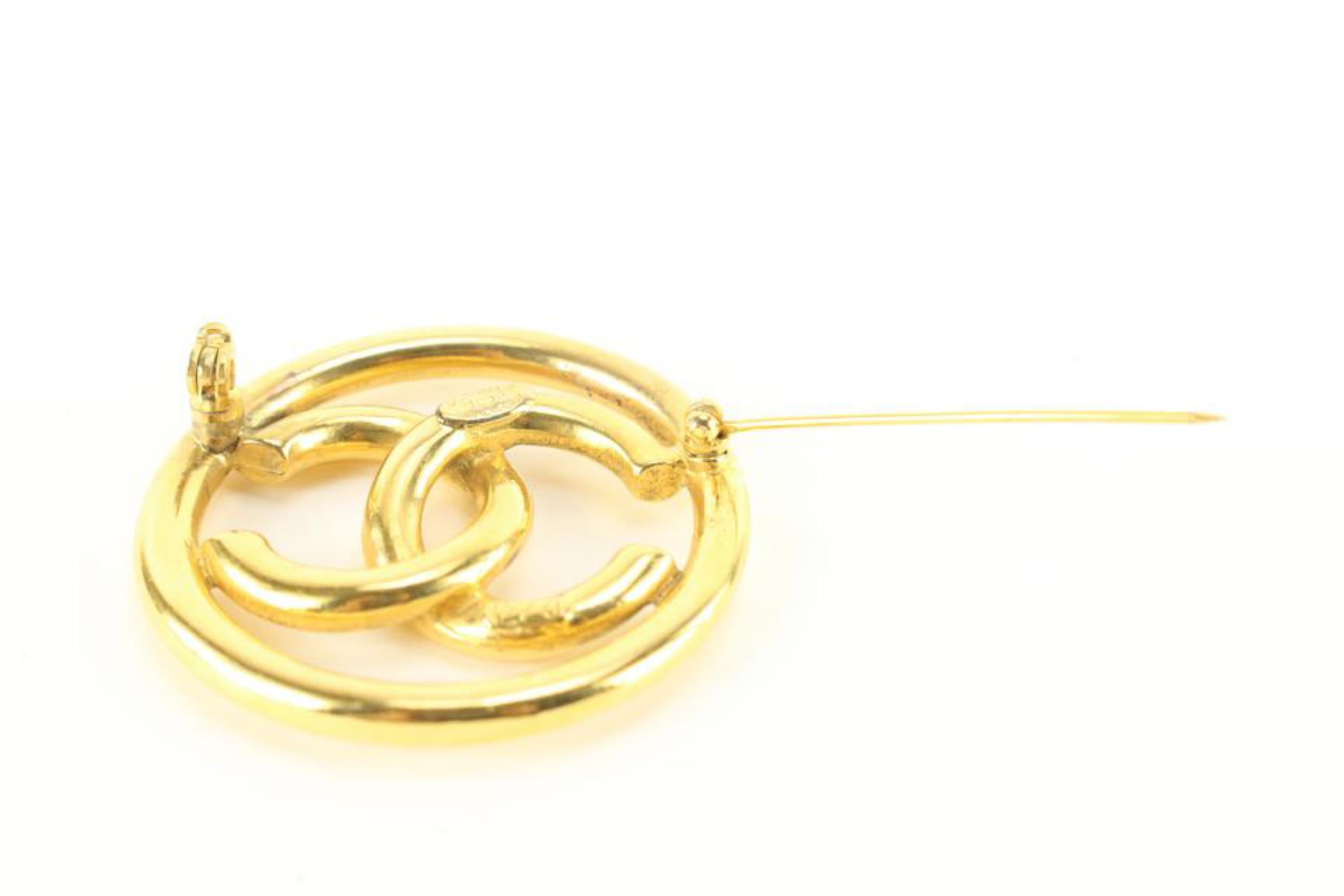CHANEL CC Logos Cross Dangle Clip-On Earrings Gold Tone 93P Auth w/Box  #21000