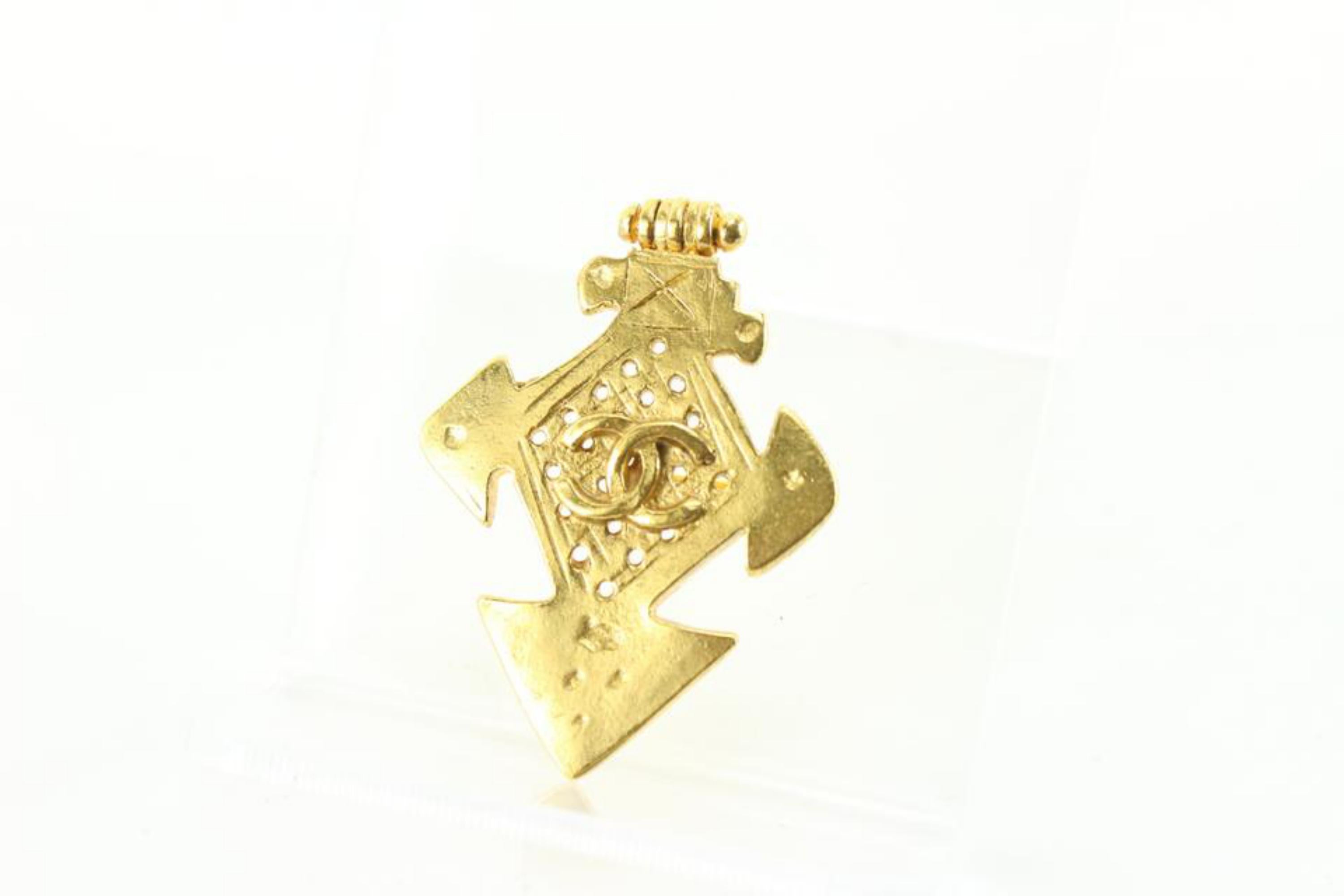 Chanel 94P 24K Gold Plated CC Cross Brooch Pin 39cc722s