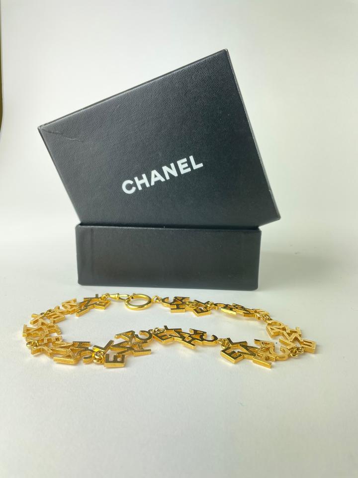 Chanel Ultra Rare Gold CC Logo All Over Necklace Choker Letter Word 336cas519