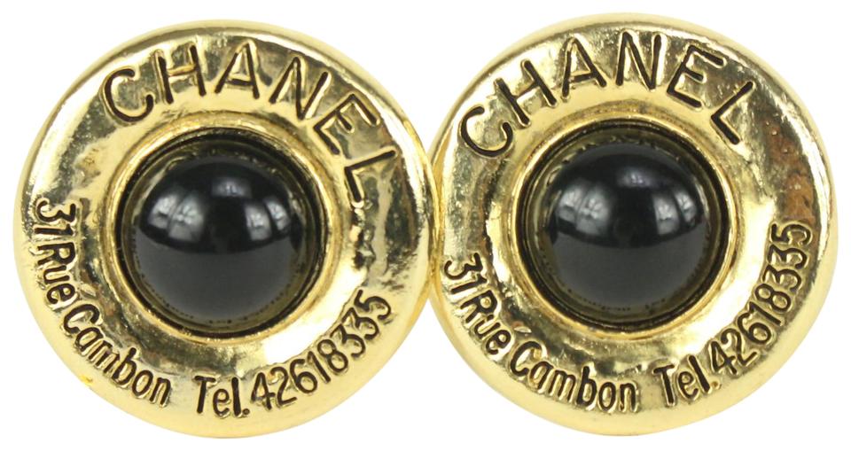 Chanel Gold x Black CC Logo Address Pearl Earrings 171c730