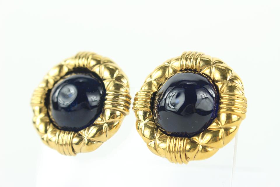 1990s Vintage Chanel Gold Tone Quilted Large Hoop Clip on Earrings