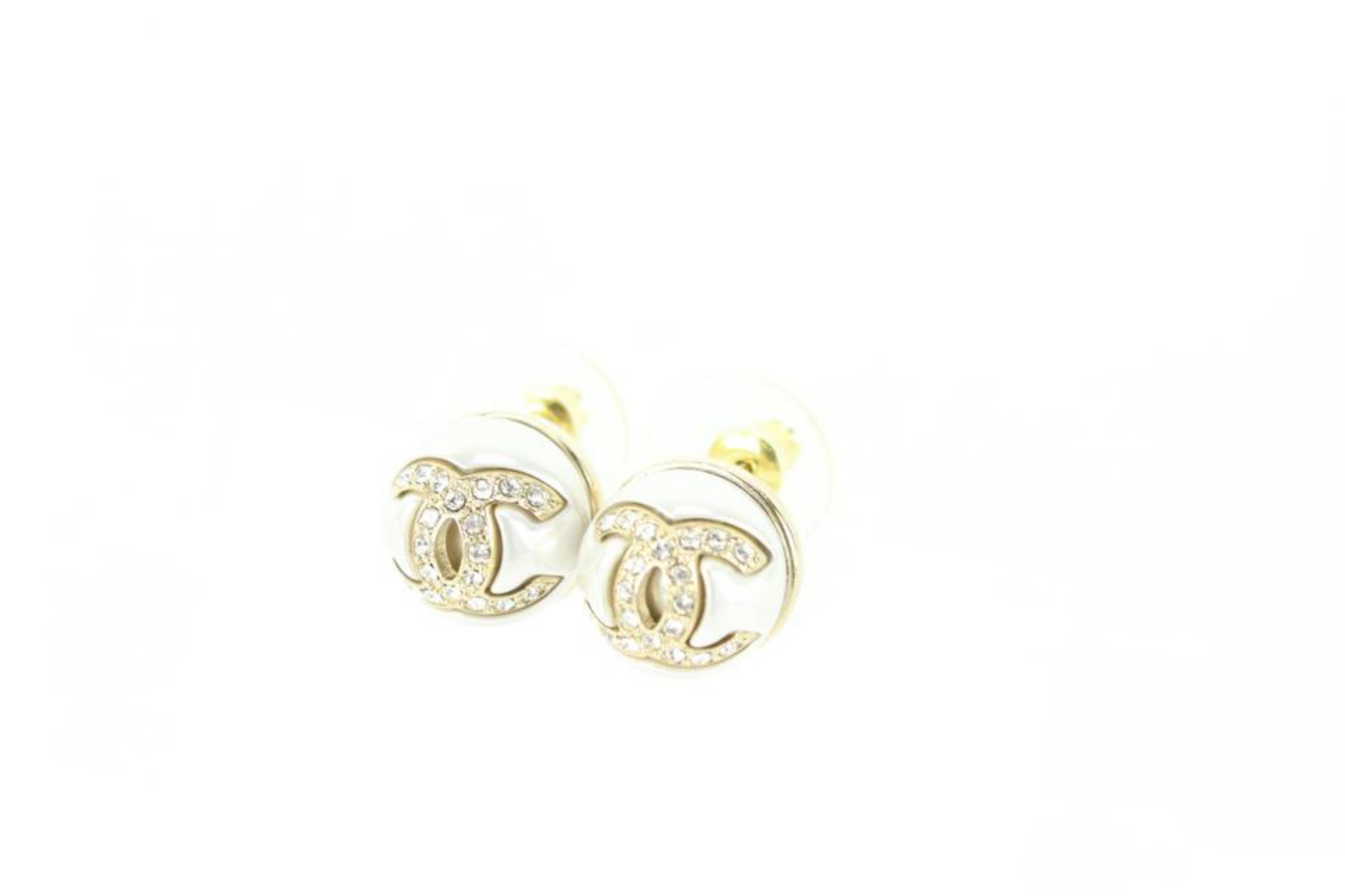 23c Chanel CC Logo Crystal Earrings Studs Gold Tone 5CZ811K