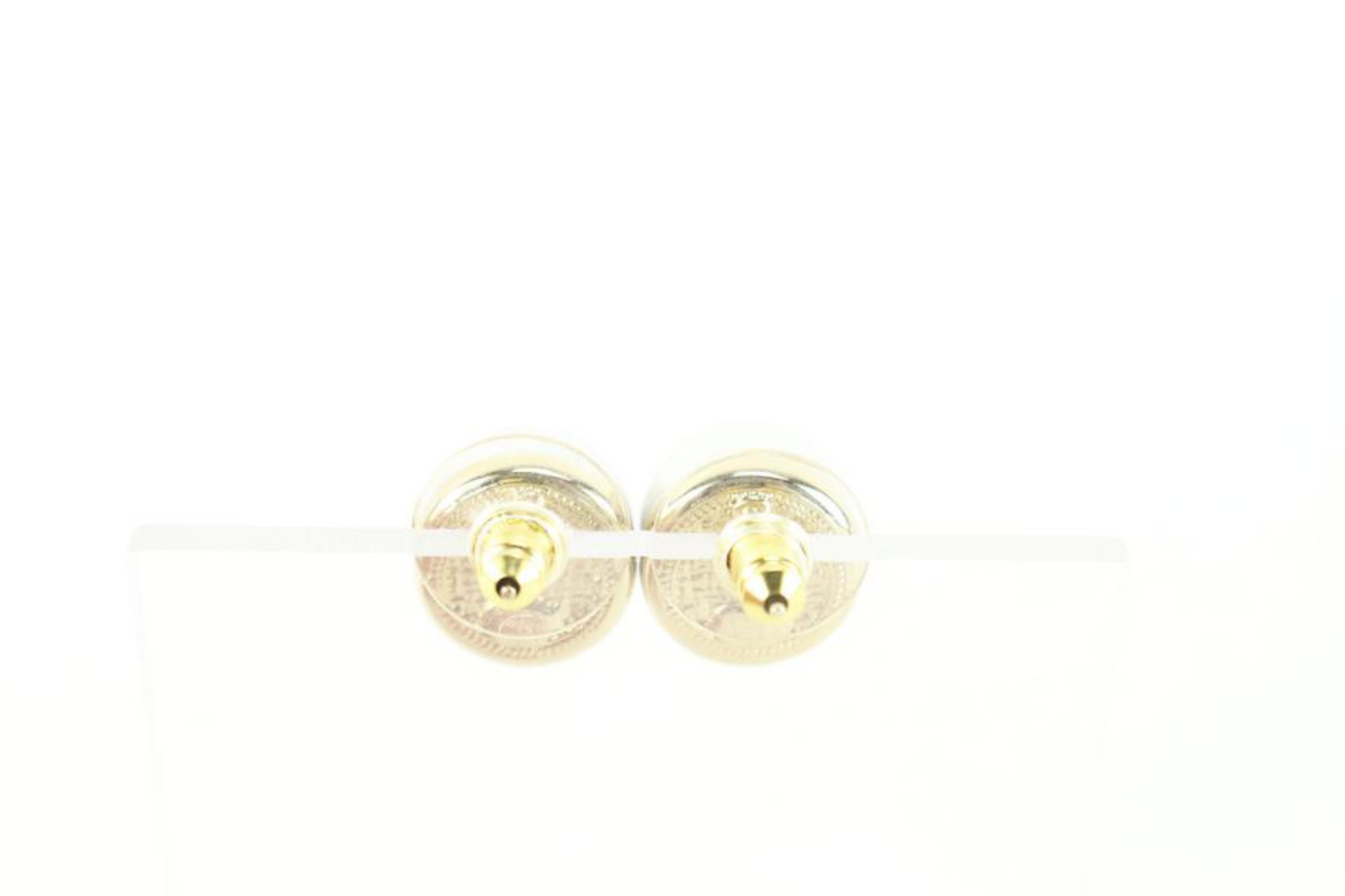 CHANEL Pearl Crystal CC Tweed Drop Earrings Gold Pink Pearly White 1147679