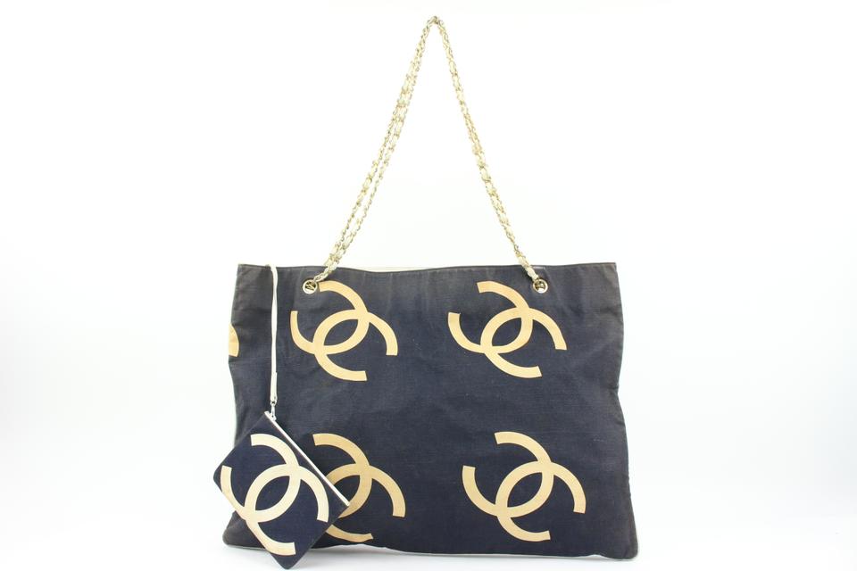 Chanel Navy x Beige Jumbo CC Chain Tote with Pouch 66c23s