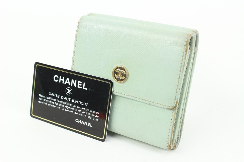 Chanel Seafoam Green Calfskin Button Line Compact Trifold Wallet