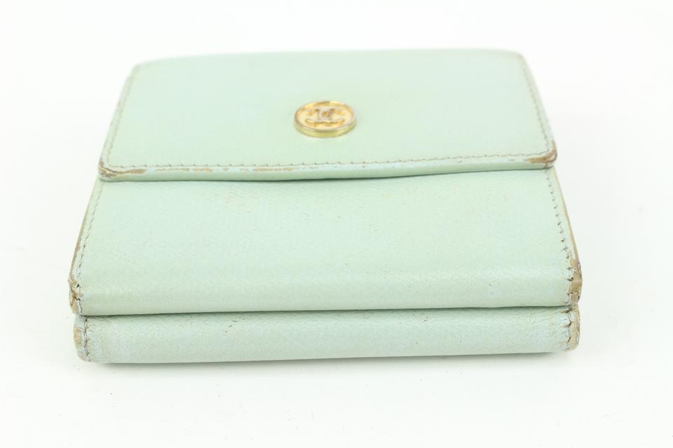 Chanel Seafoam Green Calfskin Button Line Compact Trifold Wallet 54ck325s