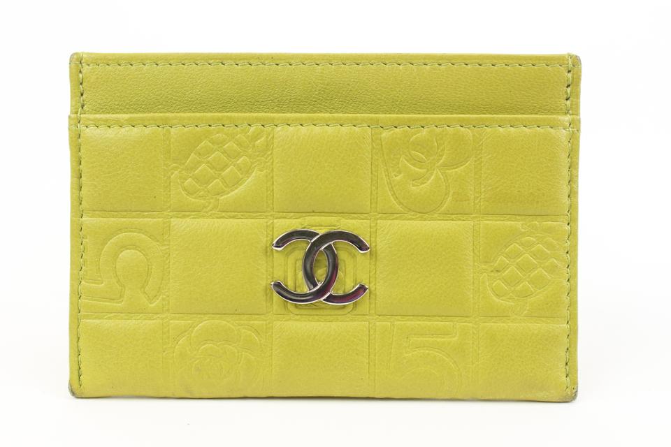 Chanel Lime Green Quilted Chocolate Bar Card Holder Wallet Case 52ck322s