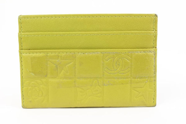 Chanel Lime Green Quilted Chocolate Bar Card Holder Wallet Case