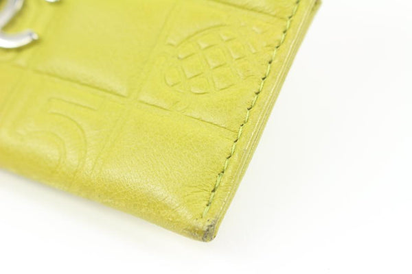 Chanel Lime Green Quilted Chocolate Bar Card Holder Wallet Case