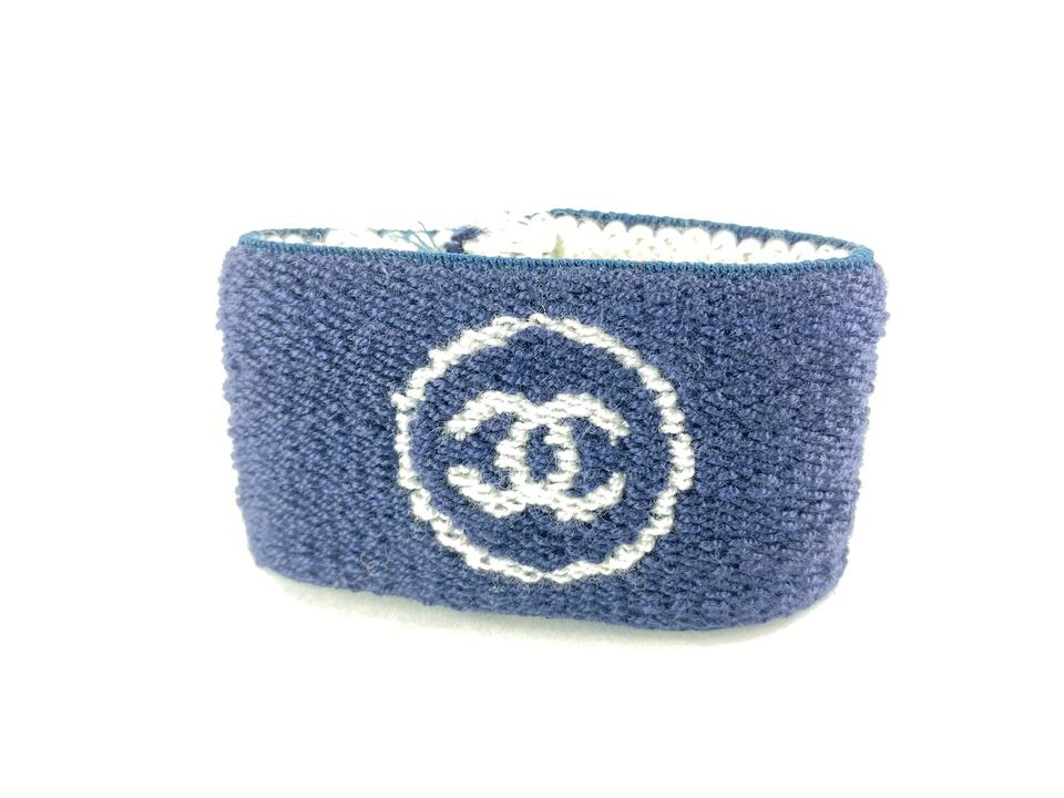 Chanel Navy Blue Wrist Band Sweat Bracelet Cuff Bangle CC Logo 124cc10